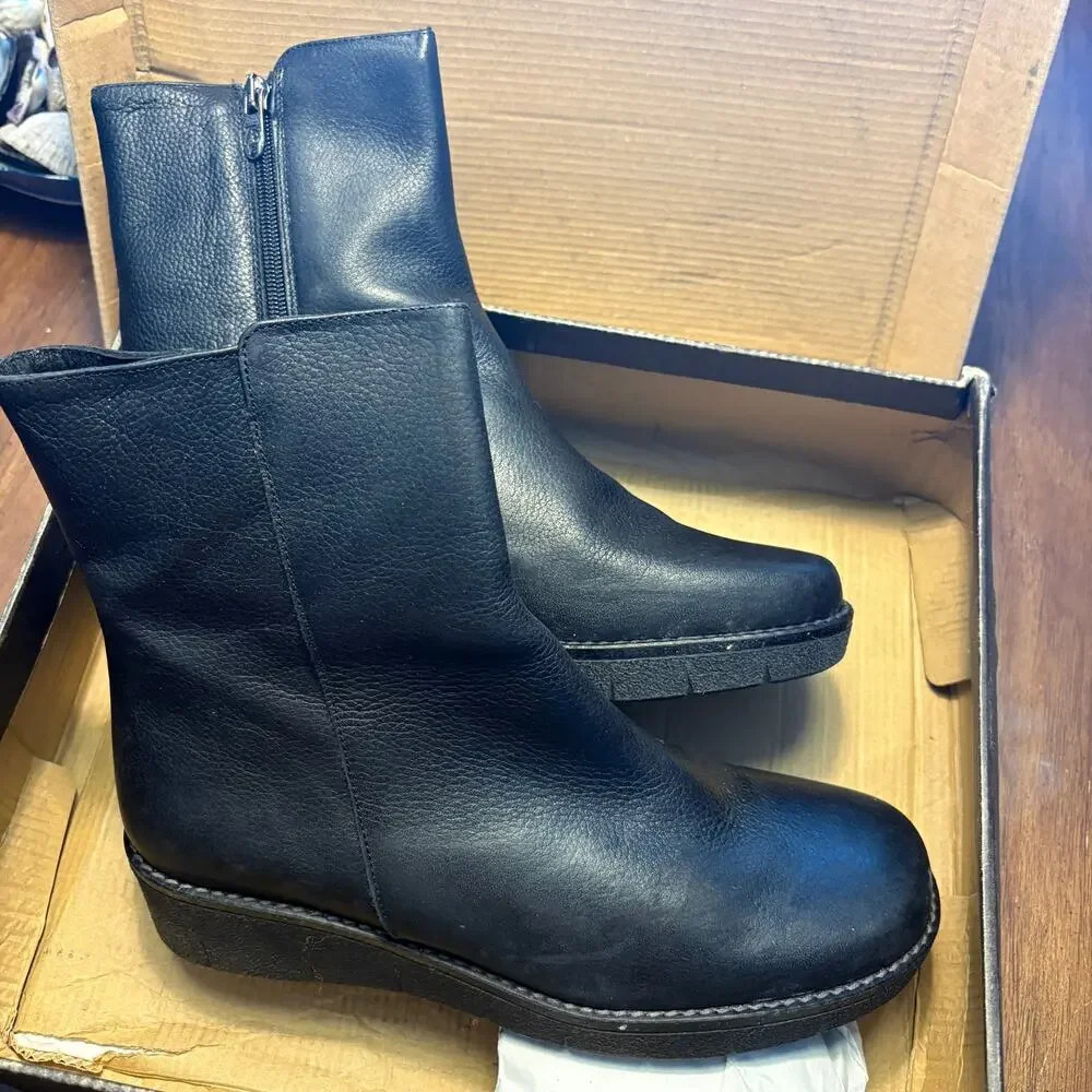 Toni Pons Wedge Leather Boots 38 7.5 Black NWT Ankle Mid Calf Booties Comfort